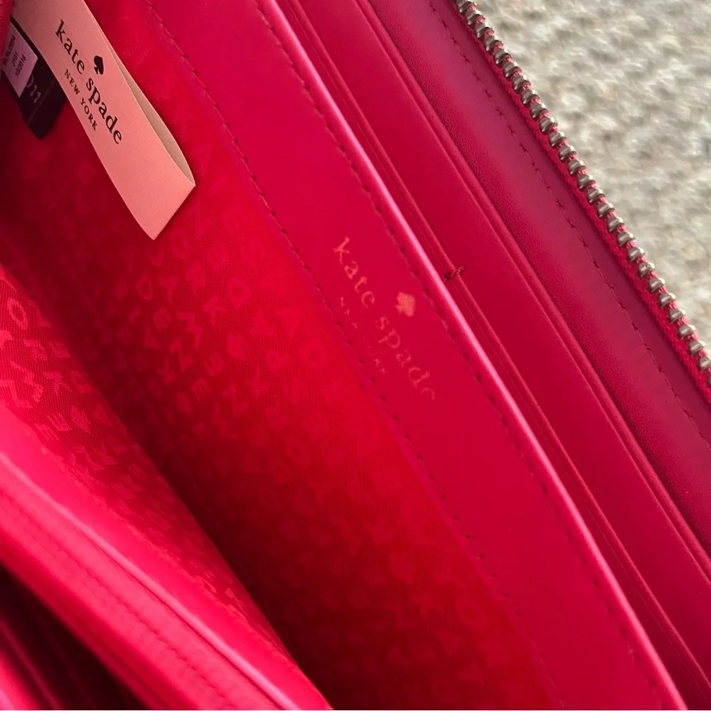 Kate Spade Poppy Pink and White Tasselled Leather Clutch - Picture 7 of 13